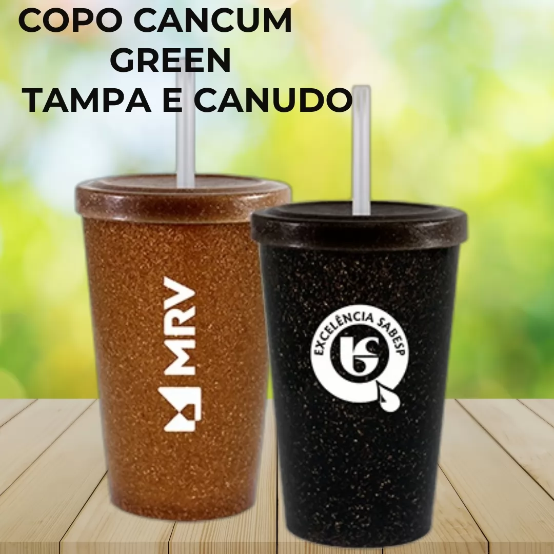 Copo Cancun Green Tampa e Canudo 320ml