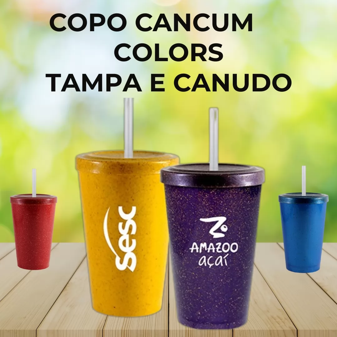 Copo Cancun Green Colors Tampa e Canudo 320ml